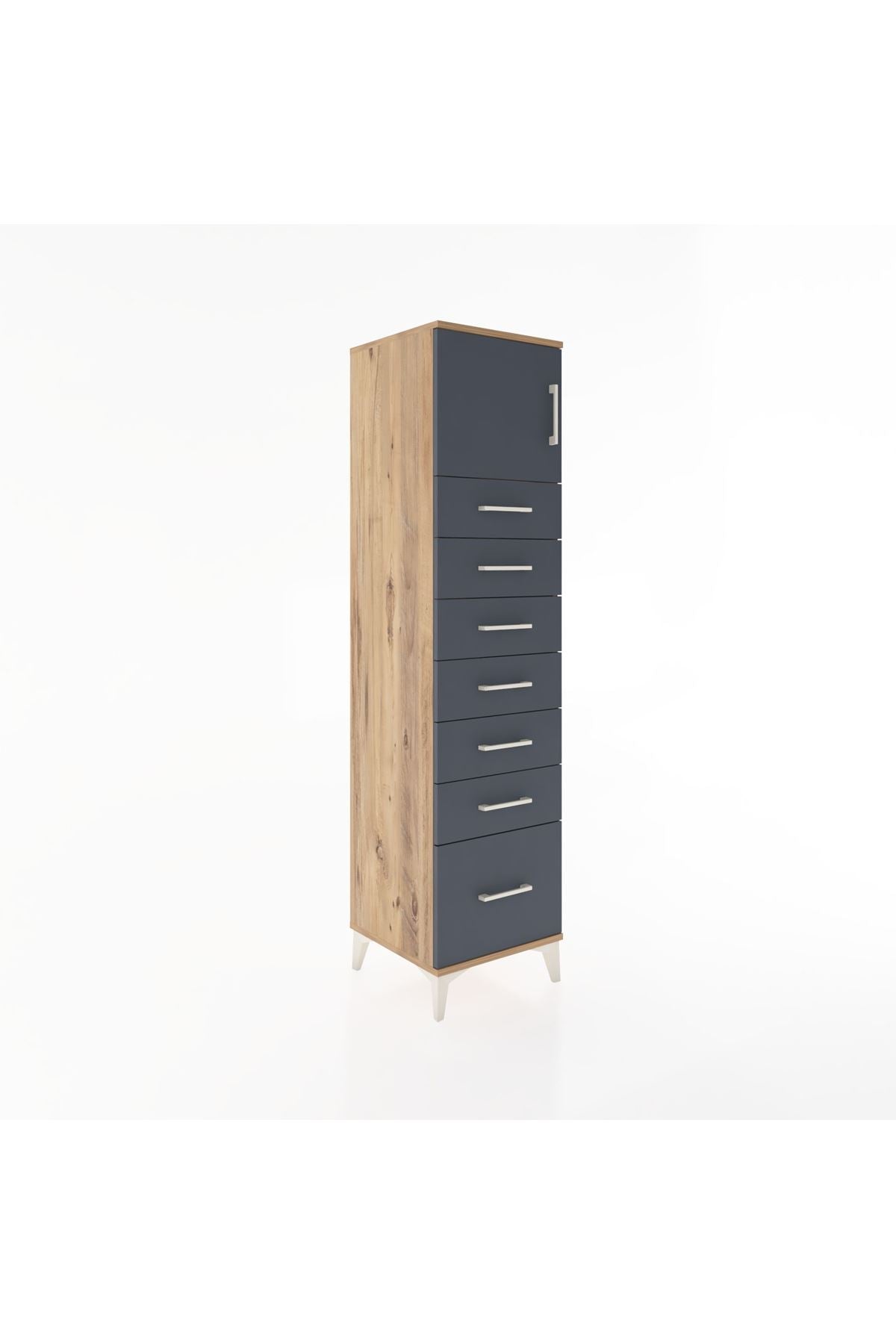 Hyperion Dolap Tek Raflı 7 Çekmeceli Tek Kapaklı 44x44x182 Çam-Antrasit