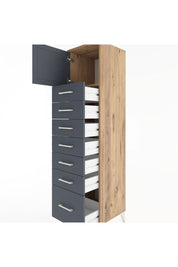 Hyperion Dolap Tek Raflı 7 Çekmeceli Tek Kapaklı 44x44x182 Çam-Antrasit