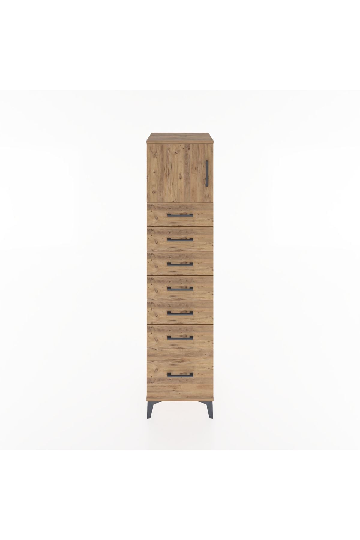 Hyperion Dolap Tek Raflı 7 Çekmeceli Tek Kapaklı 44x44x182 Çam-Çam