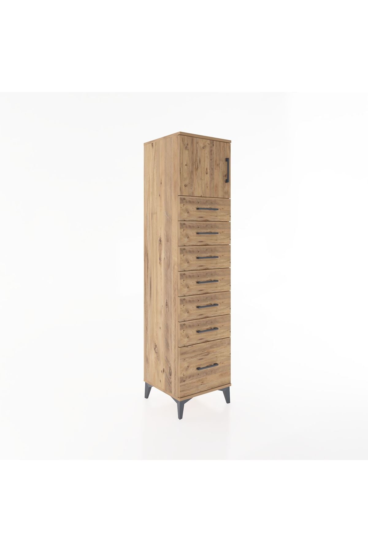 Hyperion Dolap Tek Raflı 7 Çekmeceli Tek Kapaklı 44x44x182 Çam-Çam