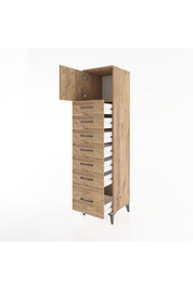 Hyperion Dolap Tek Raflı 7 Çekmeceli Tek Kapaklı 44x44x182 Çam-Çam