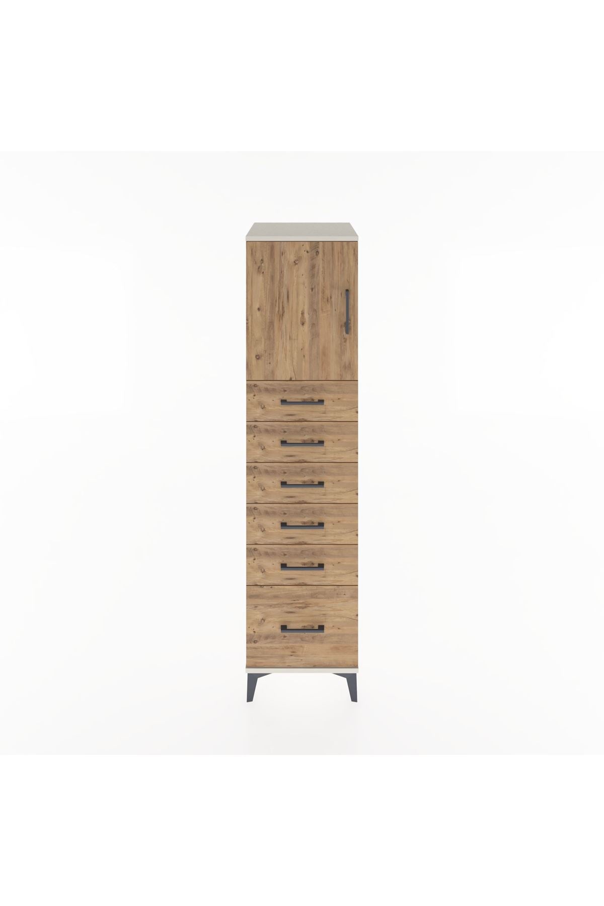Hyperion Dolap Tek Raflı 6 Çekmeceli Tek Kapaklı 44x44x182 Aytaşı-Çam