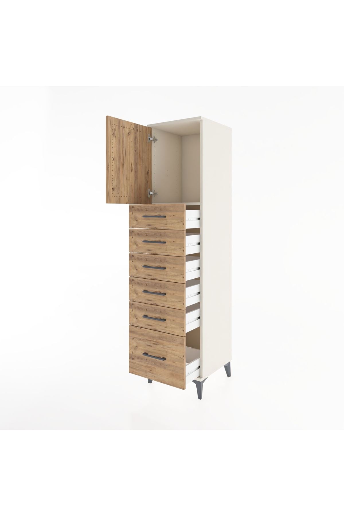 Hyperion Dolap Tek Raflı 6 Çekmeceli Tek Kapaklı 44x44x182 Aytaşı-Çam