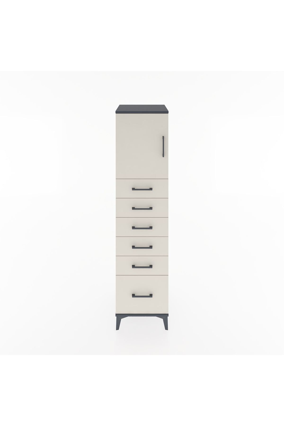 Hyperion Dolap Tek Raflı 6 Çekmeceli Tek Kapaklı 44x44x182 Antrasit-Aytaşı