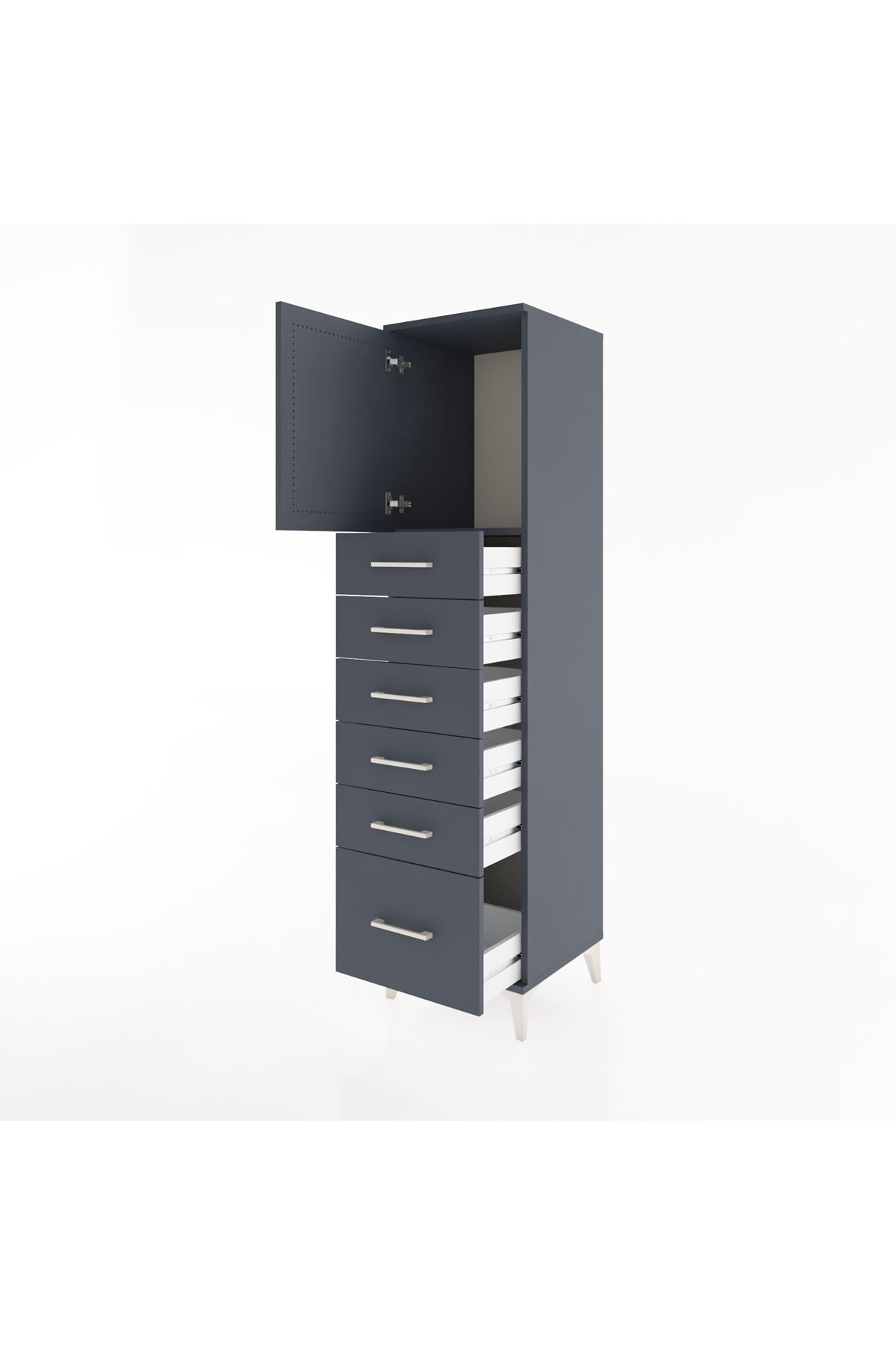 Hyperion Dolap Tek Raflı 6 Çekmeceli Tek Kapaklı 44x44x182 Antrasit-Antrasit