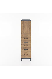 Hyperion Dolap Tek Raflı 6 Çekmeceli Tek Kapaklı 44x44x182 Antrasit-Çam