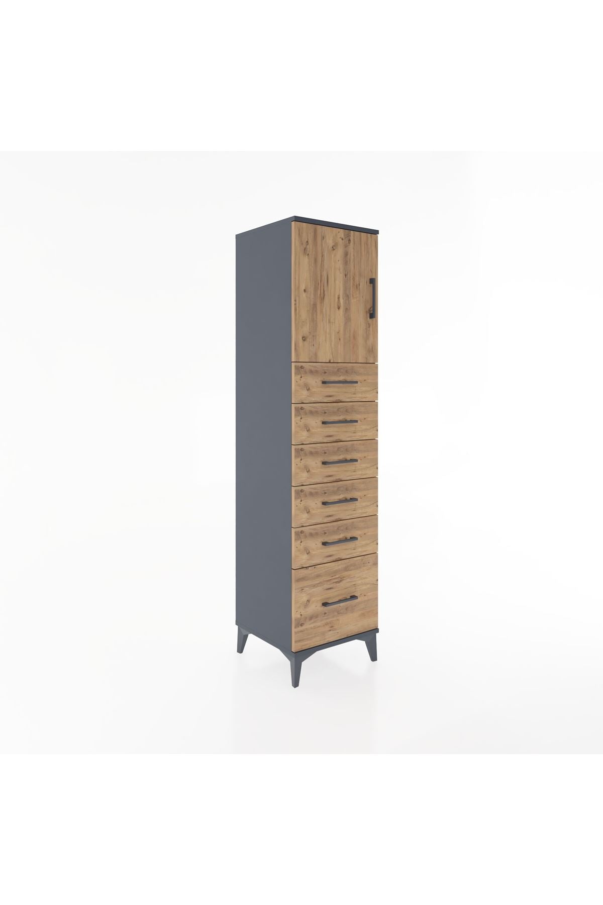 Hyperion Dolap Tek Raflı 6 Çekmeceli Tek Kapaklı 44x44x182 Antrasit-Çam