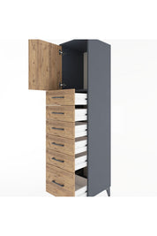 Hyperion Dolap Tek Raflı 6 Çekmeceli Tek Kapaklı 44x44x182 Antrasit-Çam