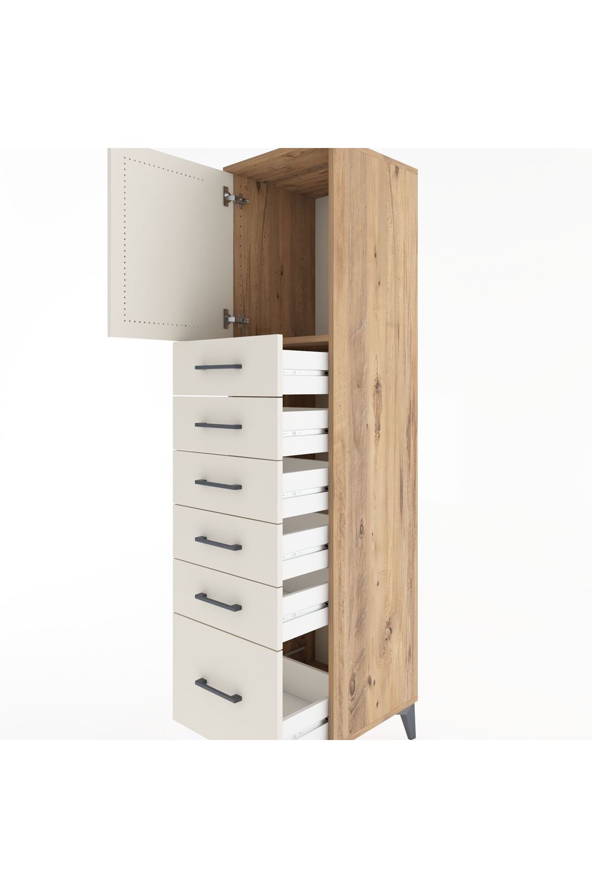 Hyperion Dolap Tek Raflı 6 Çekmeceli Tek Kapaklı 44x44x182 Çam-Aytaşı