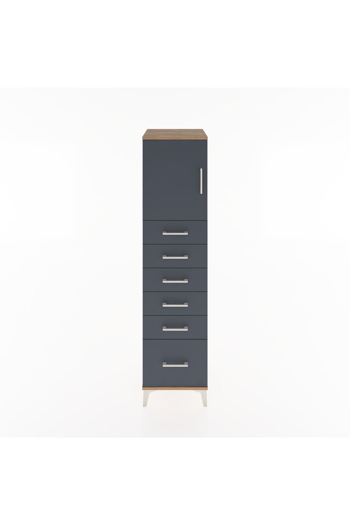 Hyperion Dolap Tek Raflı 6 Çekmeceli Tek Kapaklı 44x44x182 Çam-Antrasit