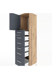 Hyperion Dolap Tek Raflı 6 Çekmeceli Tek Kapaklı 44x44x182 Çam-Antrasit