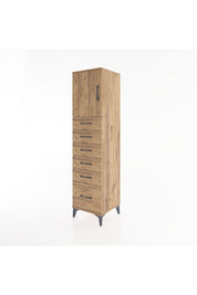 Hyperion Dolap Tek Raflı 6 Çekmeceli Tek Kapaklı 44x44x182 Çam-Çam