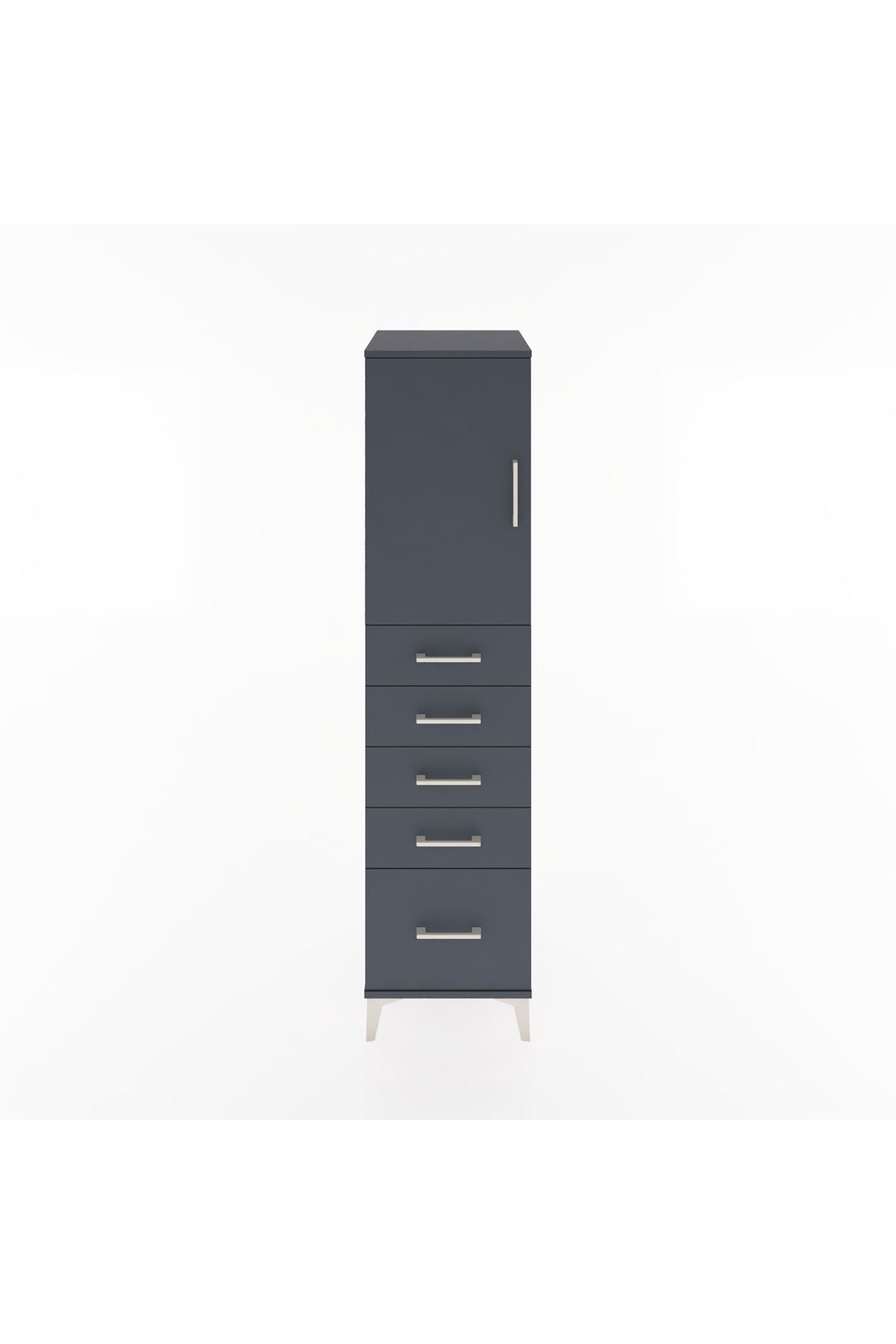 Hyperion Dolap Tek Raflı 5 Çekmeceli Tek Kapaklı 44x44x182 Antrasit-Antrasit