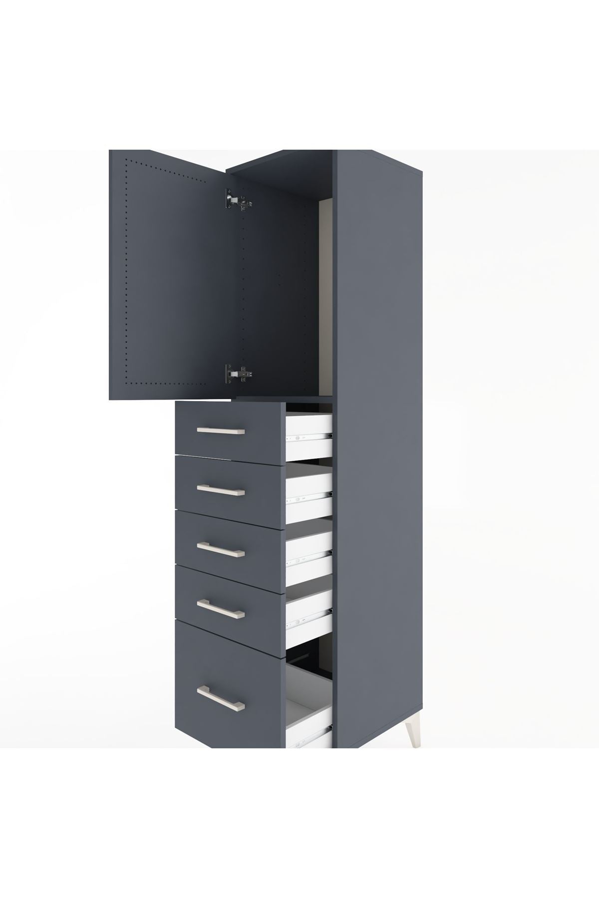 Hyperion Dolap Tek Raflı 5 Çekmeceli Tek Kapaklı 44x44x182 Antrasit-Antrasit
