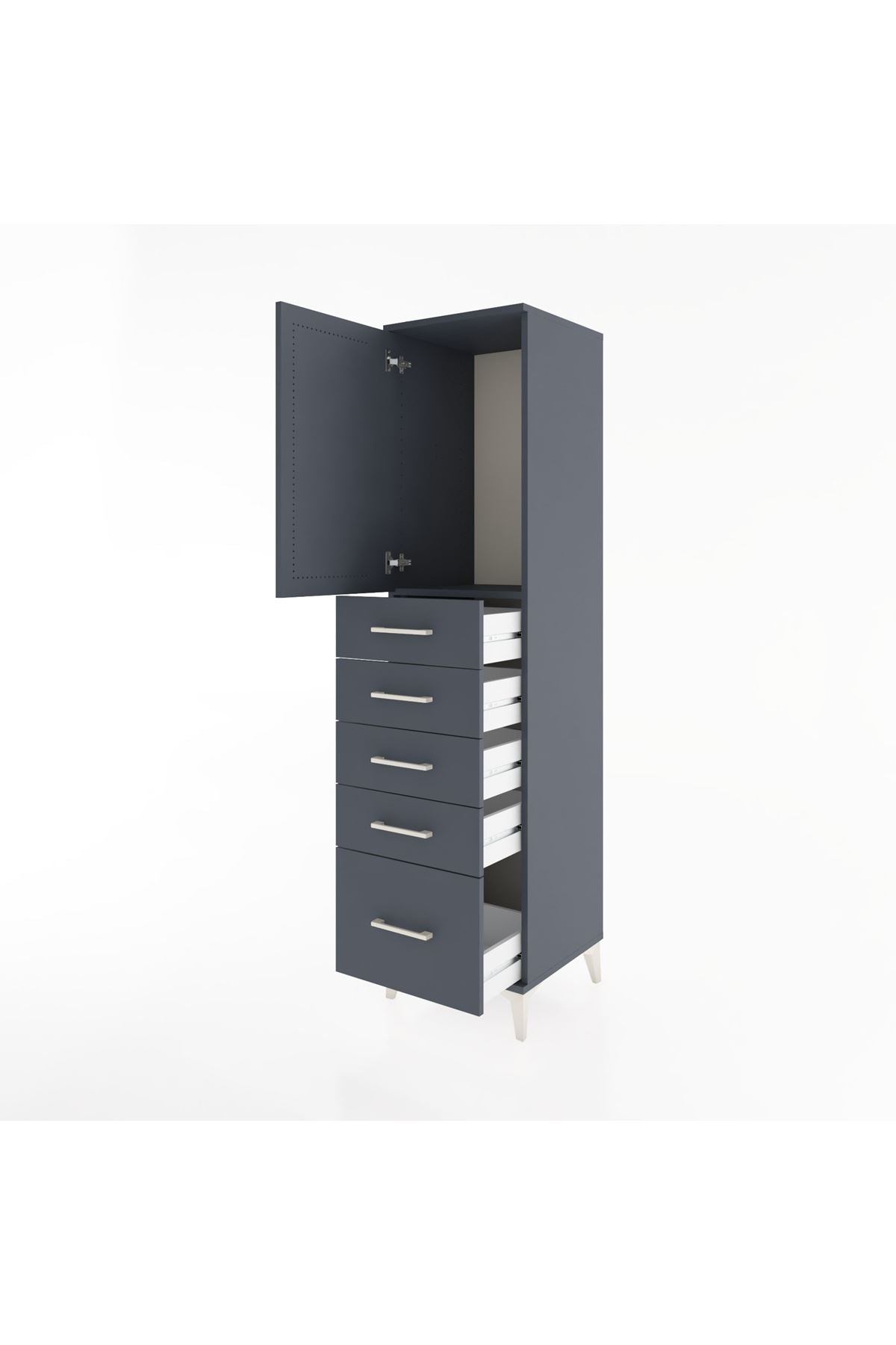 Hyperion Dolap Tek Raflı 5 Çekmeceli Tek Kapaklı 44x44x182 Antrasit-Antrasit