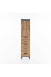 Hyperion Dolap Tek Raflı 5 Çekmeceli Tek Kapaklı 44x44x182 Antrasit-Çam