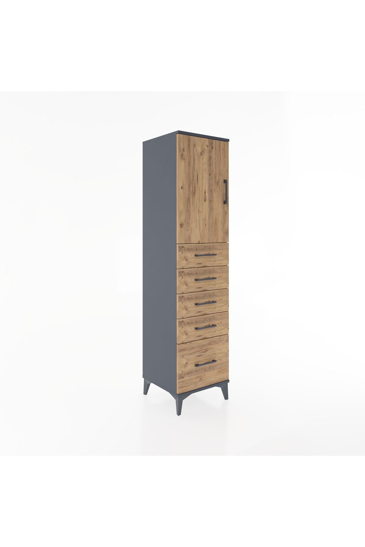 Hyperion Dolap Tek Raflı 5 Çekmeceli Tek Kapaklı 44x44x182 Antrasit-Çam