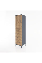 Hyperion Dolap Tek Raflı 5 Çekmeceli Tek Kapaklı 44x44x182 Antrasit-Çam