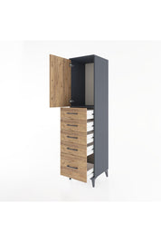 Hyperion Dolap Tek Raflı 5 Çekmeceli Tek Kapaklı 44x44x182 Antrasit-Çam