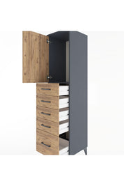 Hyperion Dolap Tek Raflı 5 Çekmeceli Tek Kapaklı 44x44x182 Antrasit-Çam