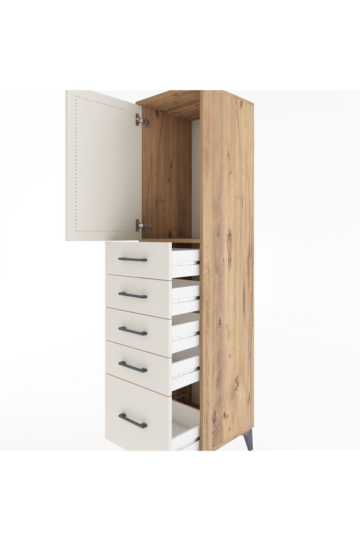 Hyperion Dolap Tek Raflı 5 Çekmeceli Tek Kapaklı 44x44x182 Çam-Aytaşı