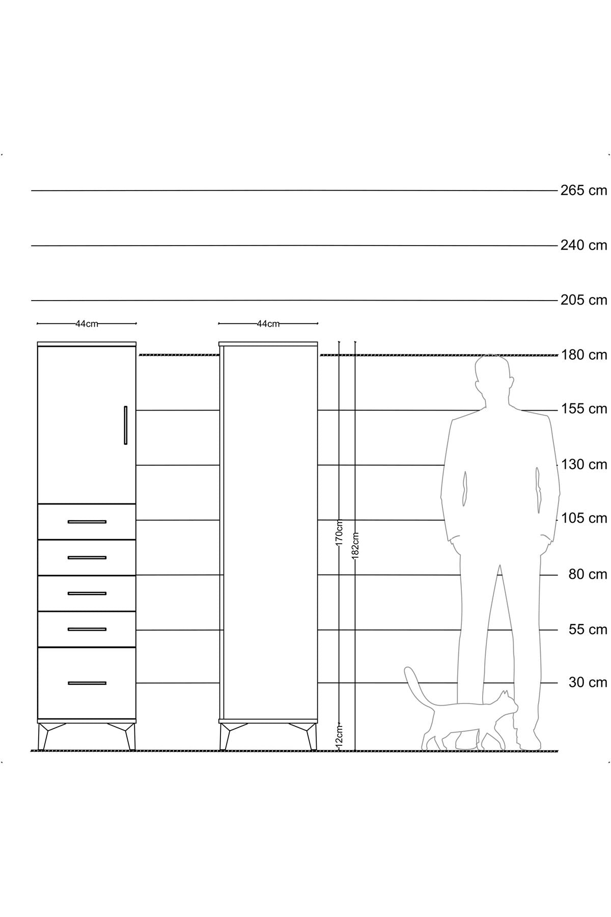Hyperion Dolap Tek Raflı 5 Çekmeceli Tek Kapaklı 44x44x182 Çam-Aytaşı