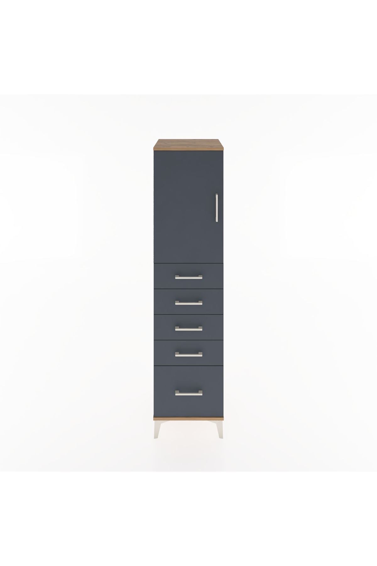 Hyperion Dolap Tek Raflı 5 Çekmeceli Tek Kapaklı 44x44x182 Çam-Antrasit