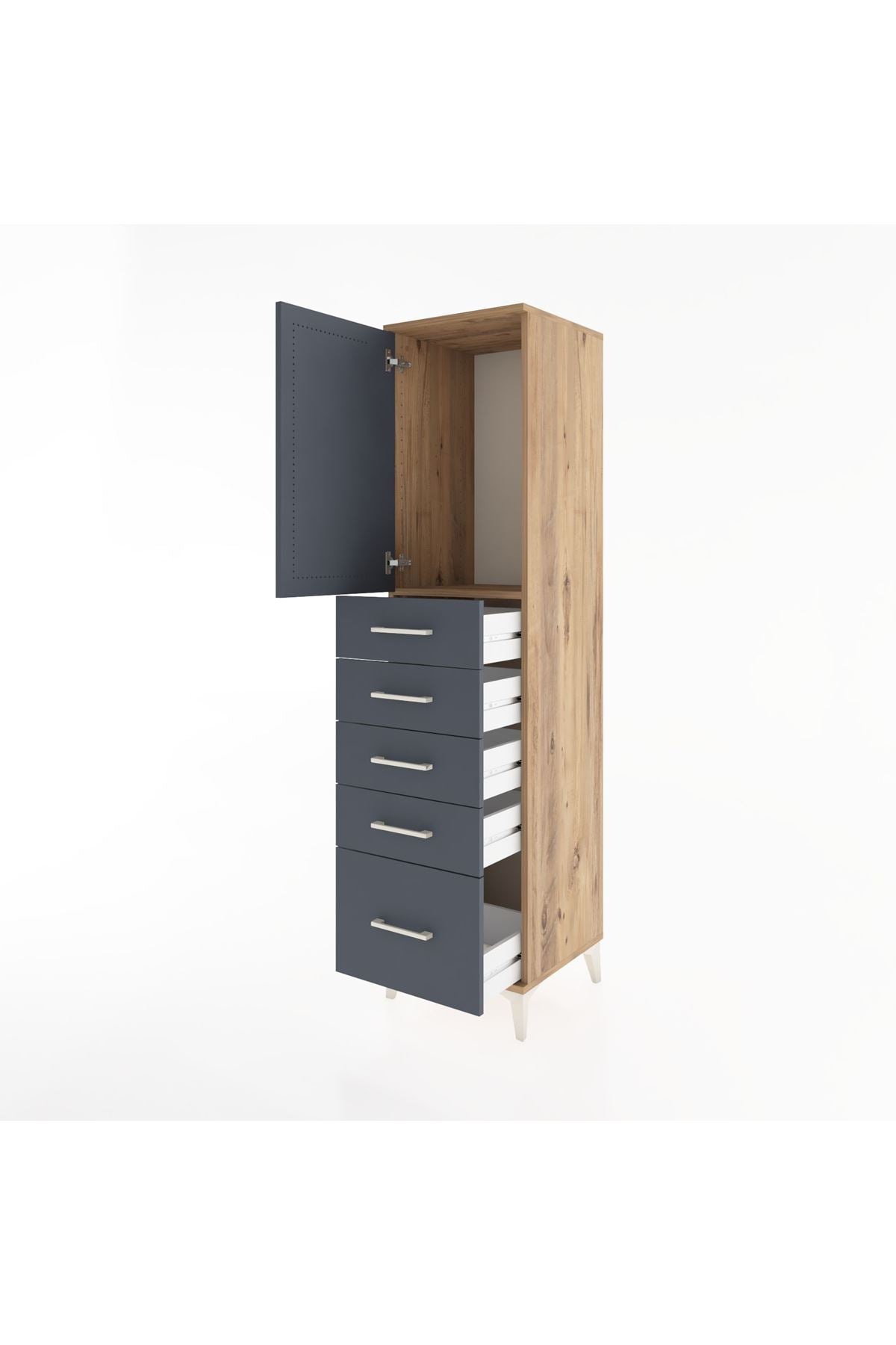 Hyperion Dolap Tek Raflı 5 Çekmeceli Tek Kapaklı 44x44x182 Çam-Antrasit