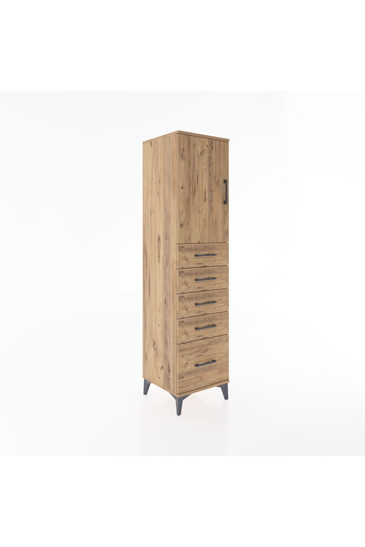 Hyperion Dolap Tek Raflı 5 Çekmeceli Tek Kapaklı 44x44x182 Çam-Çam
