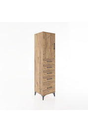 Hyperion Dolap Tek Raflı 5 Çekmeceli Tek Kapaklı 44x44x182 Çam-Çam