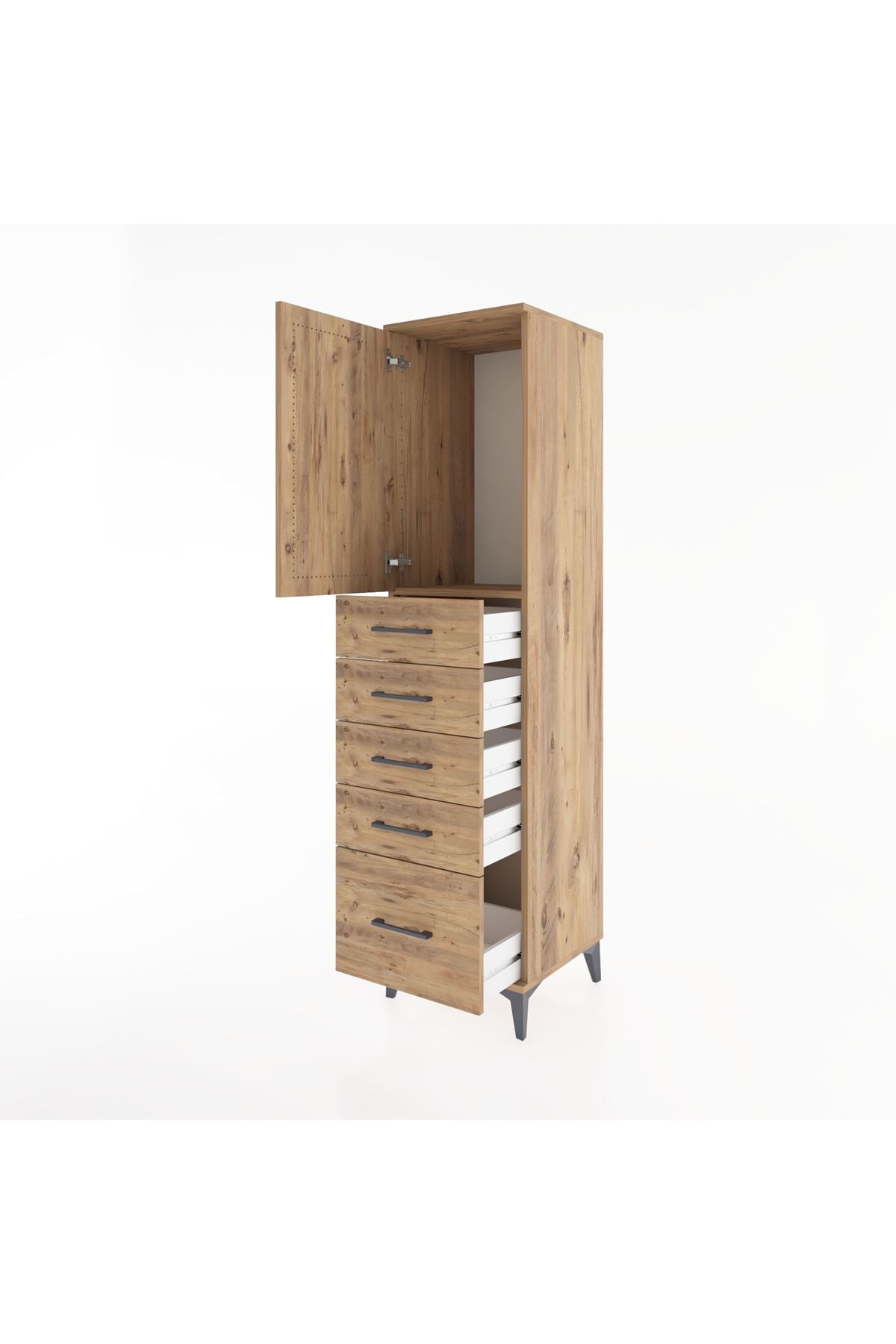 Hyperion Dolap Tek Raflı 5 Çekmeceli Tek Kapaklı 44x44x182 Çam-Çam