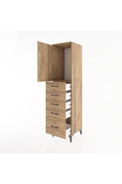 Hyperion Dolap Tek Raflı 5 Çekmeceli Tek Kapaklı 44x44x182 Çam-Çam