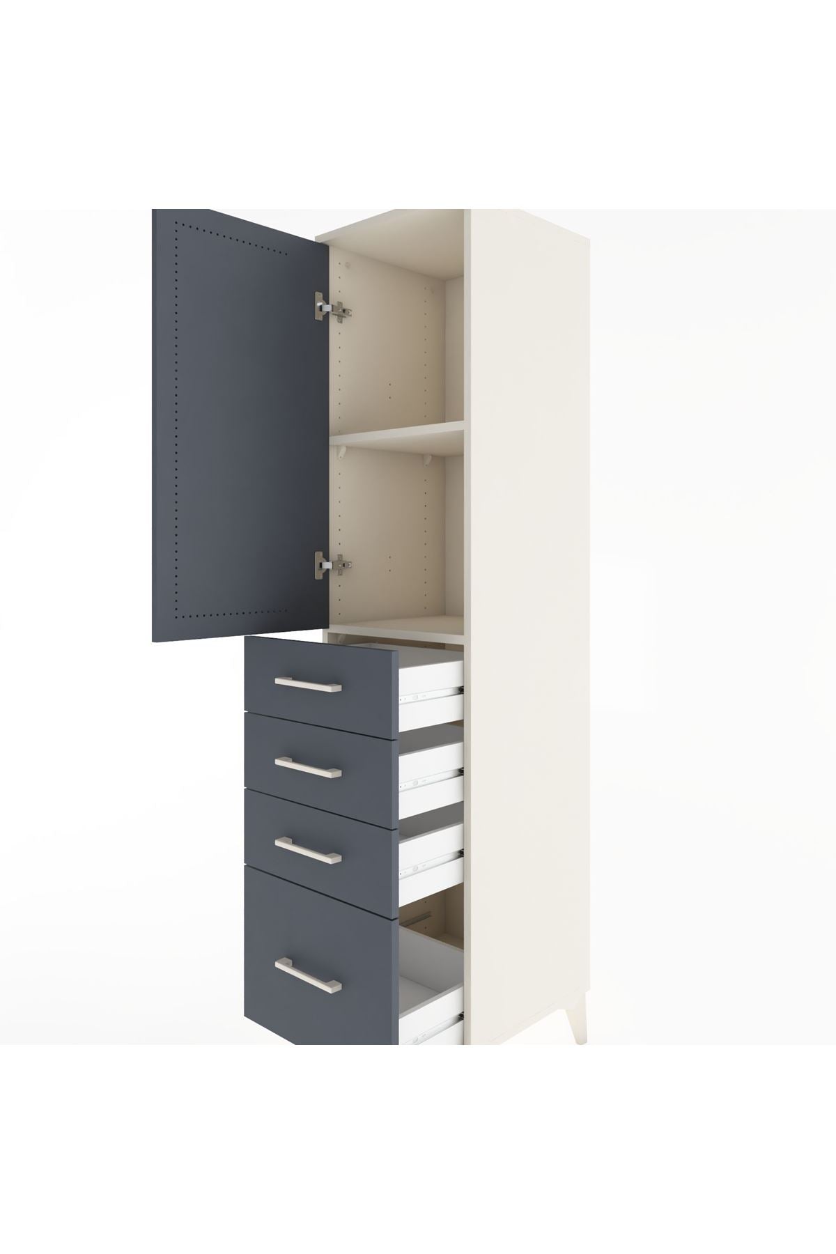 Hyperion Dolap 2 Raflı 4 Çekmeceli Tek Kapaklı 44x44x182 Aytaşı-Antrasit