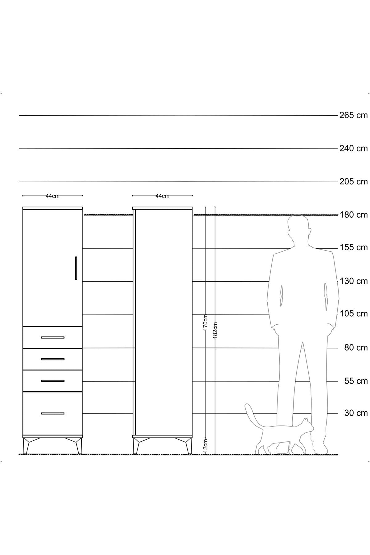 Hyperion Dolap 2 Raflı 4 Çekmeceli Tek Kapaklı 44x44x182 Aytaşı-Antrasit