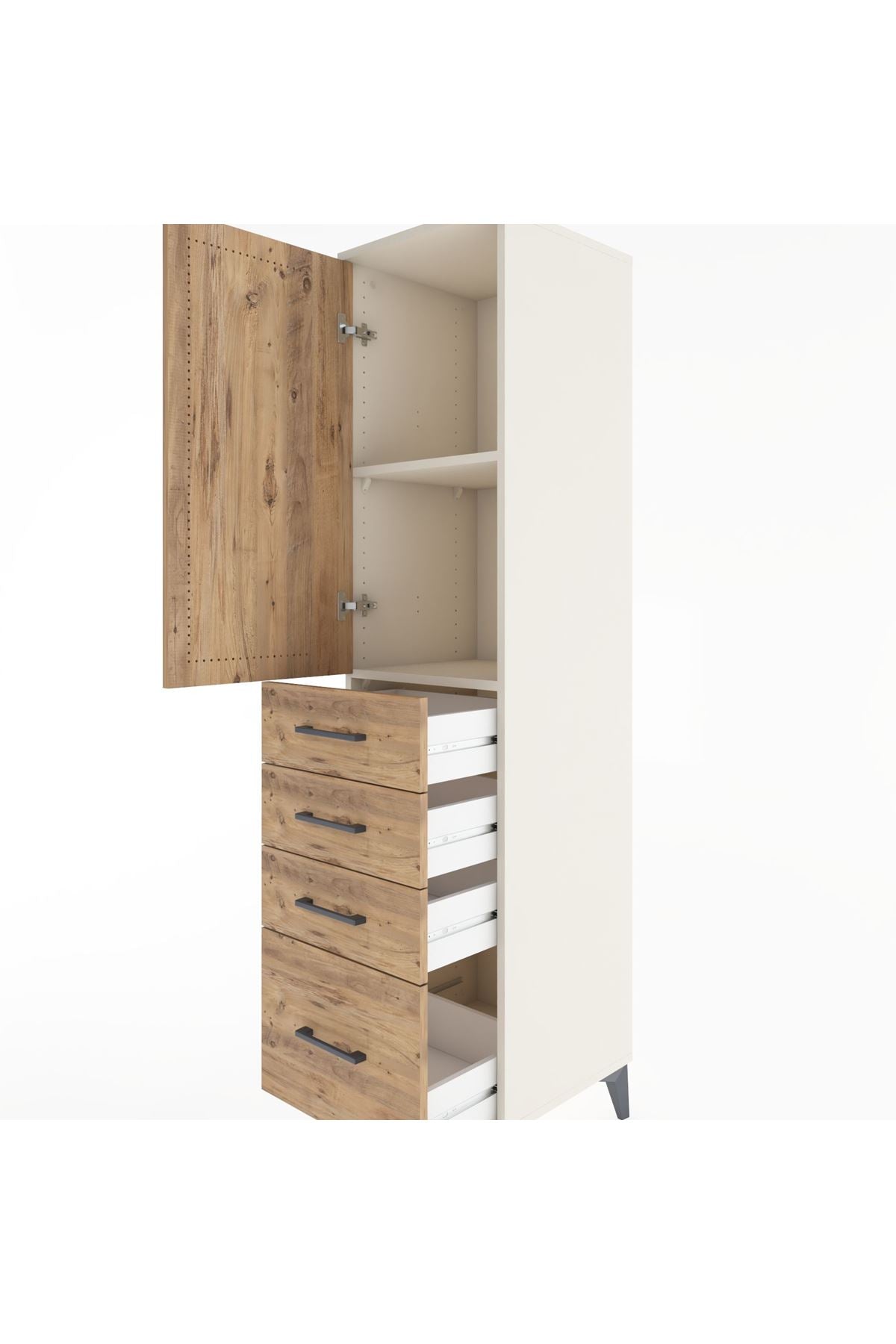 Hyperion Dolap 2 Raflı 4 Çekmeceli Tek Kapaklı 44x44x182 Aytaşı-Çam