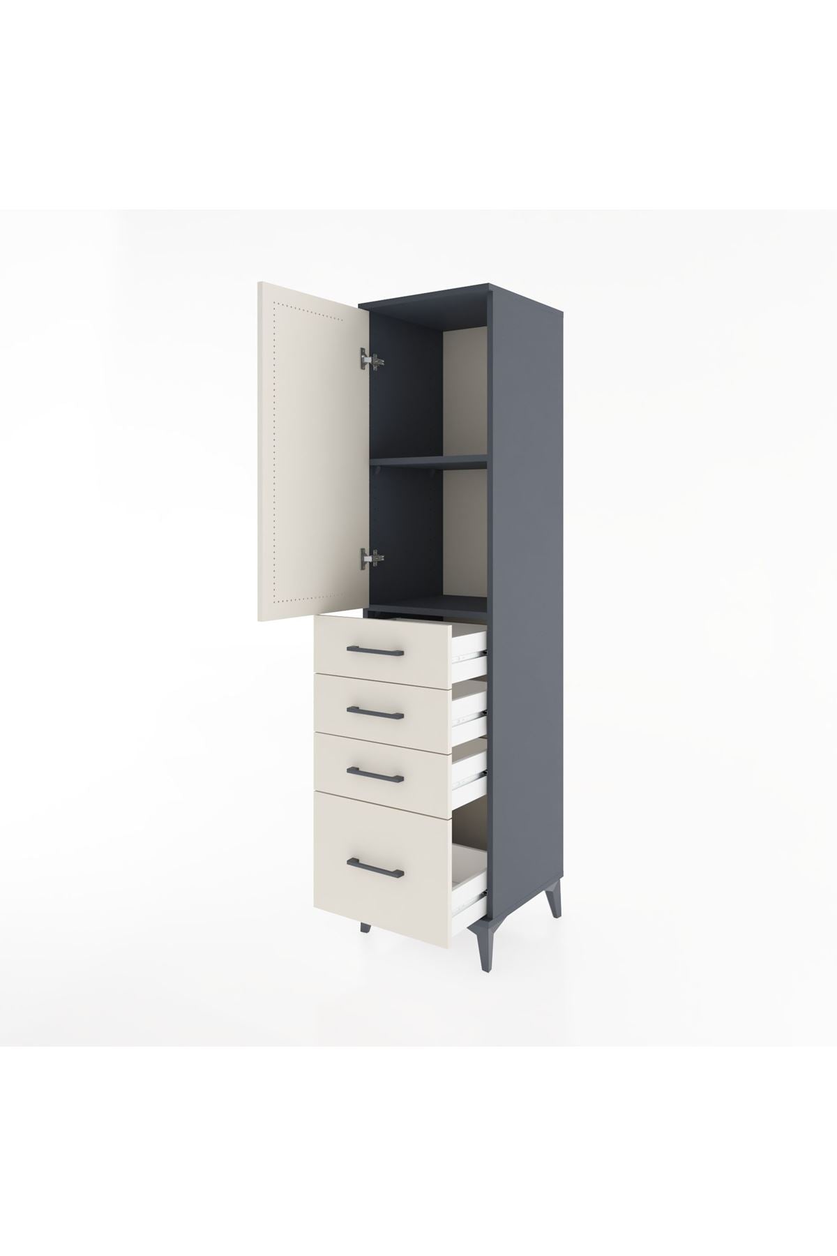 Hyperion Dolap 2 Raflı 4 Çekmeceli Tek Kapaklı 44x44x182 Antrasit-Aytaşı