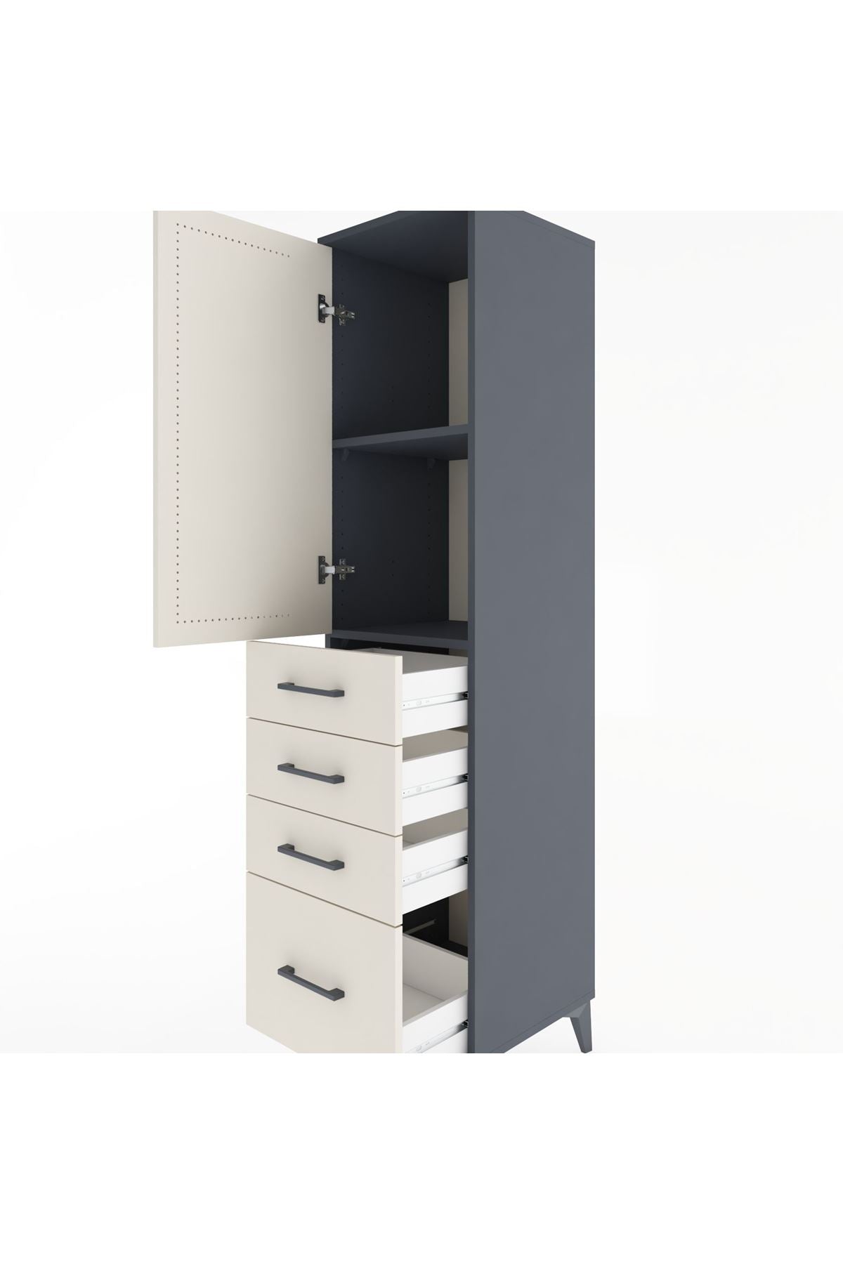 Hyperion Dolap 2 Raflı 4 Çekmeceli Tek Kapaklı 44x44x182 Antrasit-Aytaşı