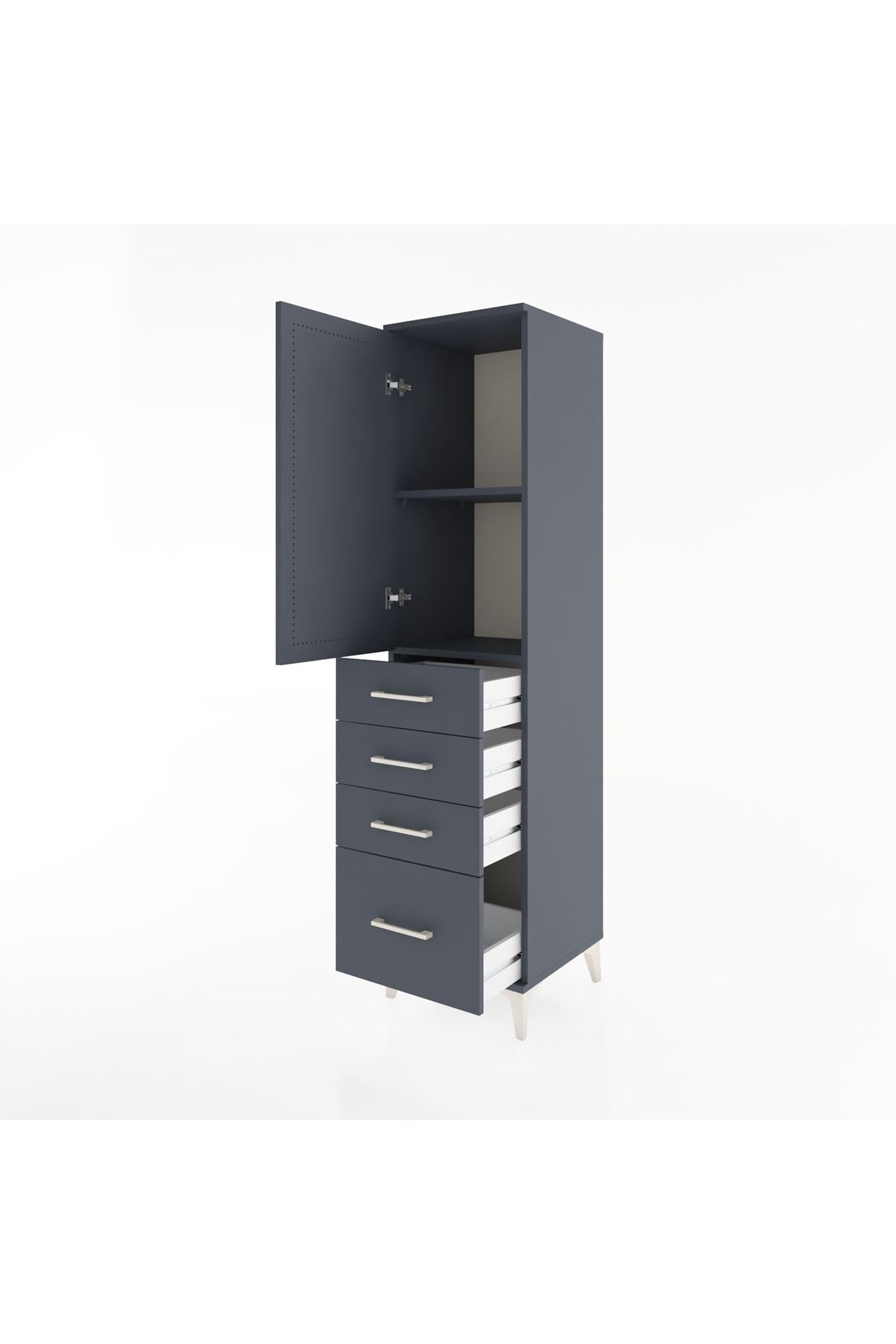 Hyperion Dolap 2 Raflı 4 Çekmeceli Tek Kapaklı 44x44x182 Antrasit-Antrasit