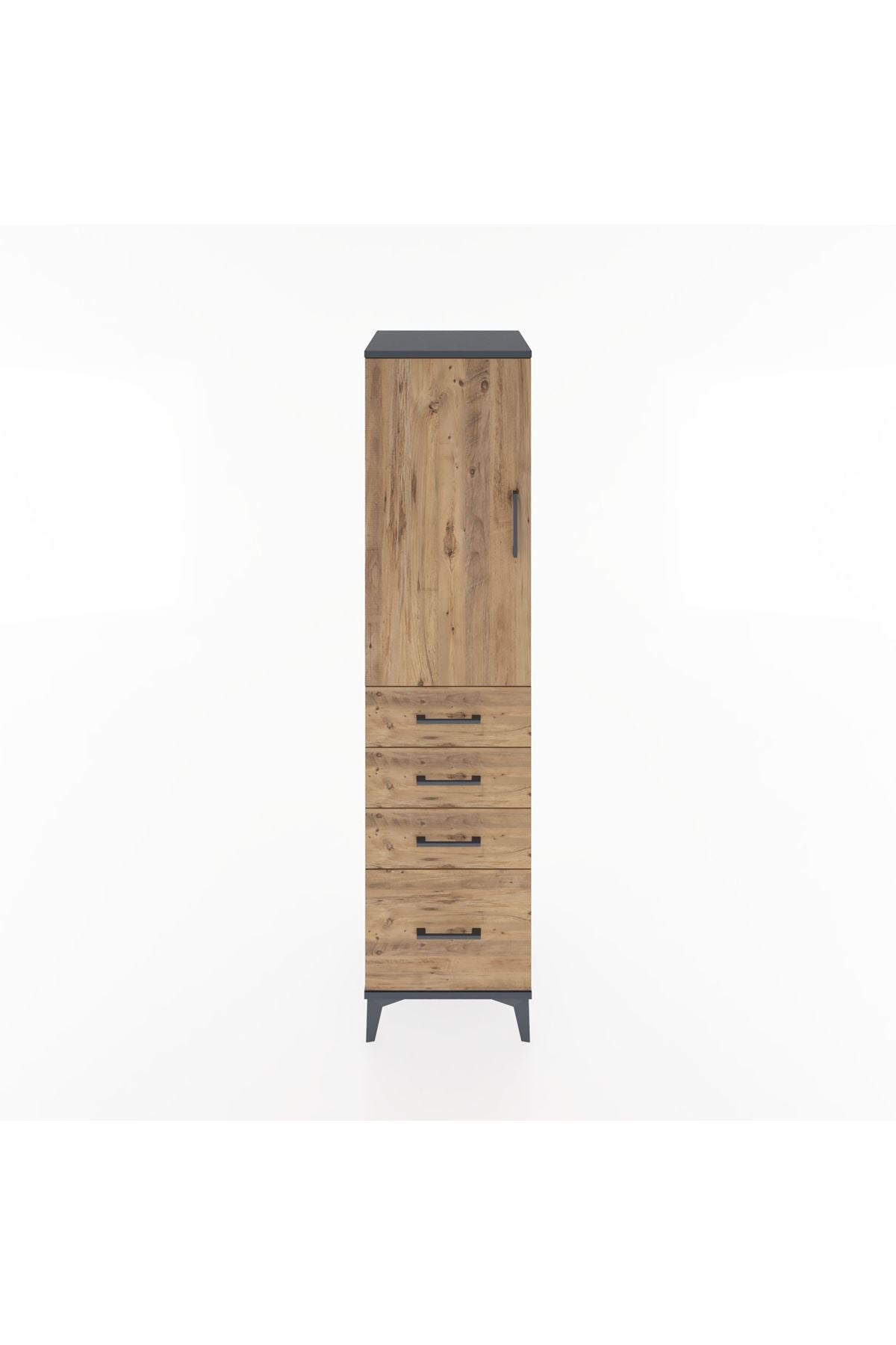 Hyperion Dolap 2 Raflı 4 Çekmeceli Tek Kapaklı 44x44x182 Antrasit-Çam