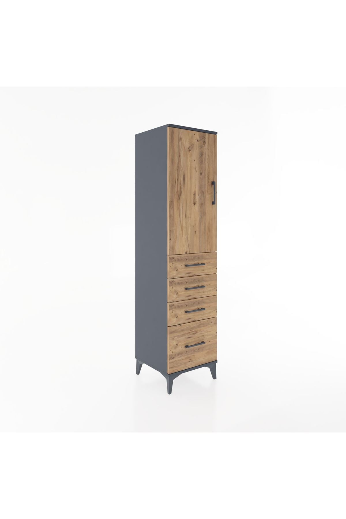 Hyperion Dolap 2 Raflı 4 Çekmeceli Tek Kapaklı 44x44x182 Antrasit-Çam