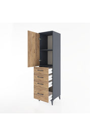 Hyperion Dolap 2 Raflı 4 Çekmeceli Tek Kapaklı 44x44x182 Antrasit-Çam