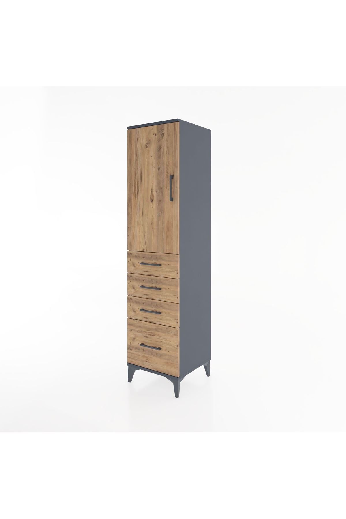 Hyperion Dolap 2 Raflı 4 Çekmeceli Tek Kapaklı 44x44x182 Antrasit-Çam