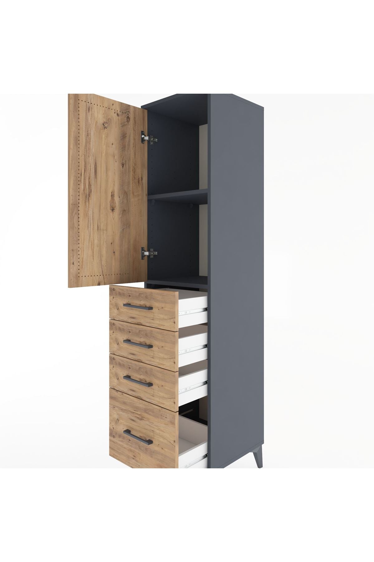 Hyperion Dolap 2 Raflı 4 Çekmeceli Tek Kapaklı 44x44x182 Antrasit-Çam