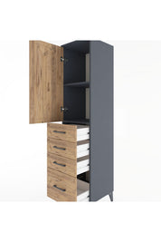 Hyperion Dolap 2 Raflı 4 Çekmeceli Tek Kapaklı 44x44x182 Antrasit-Çam