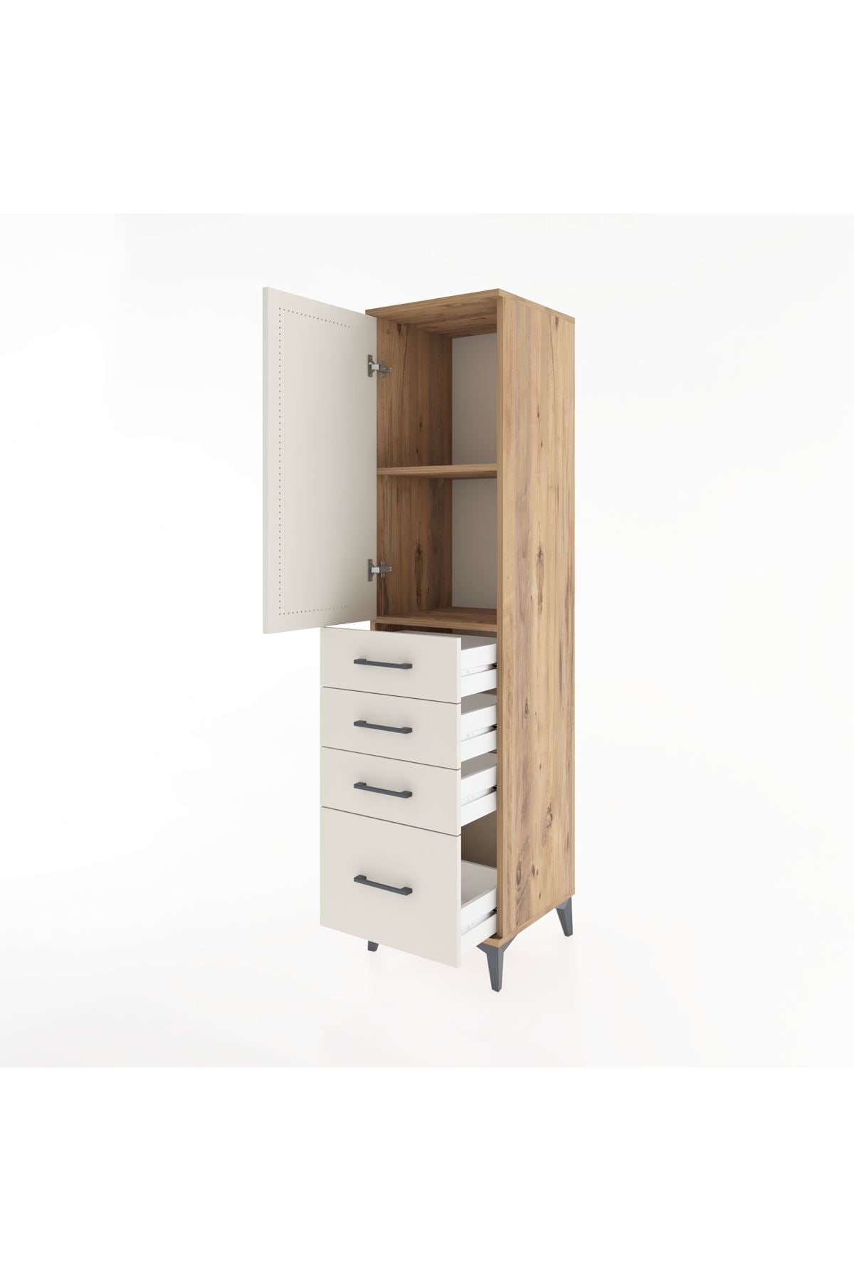 Hyperion Dolap 2 Raflı 4 Çekmeceli Tek Kapaklı 44x44x182 Çam-Aytaşı