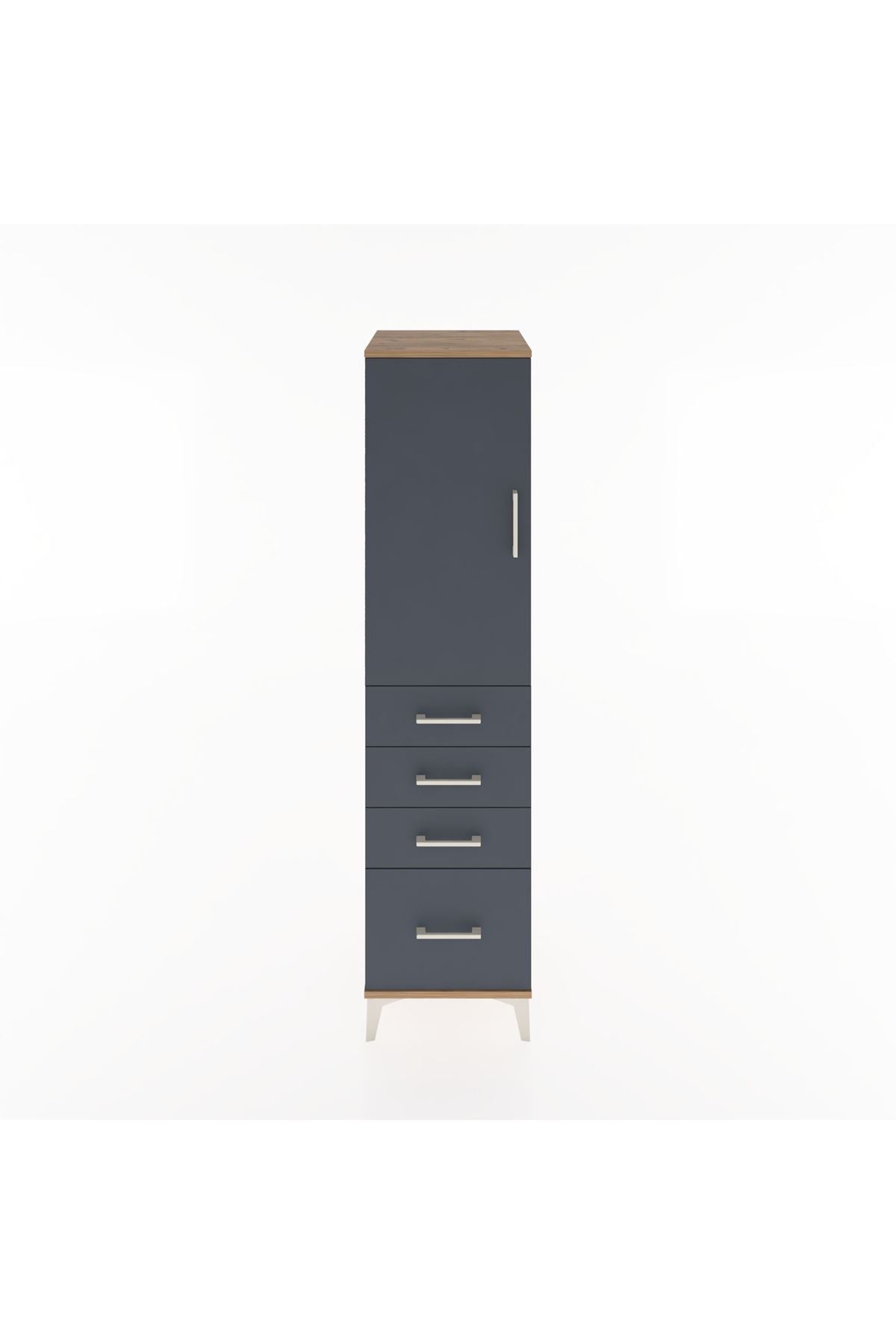 Hyperion Dolap 2 Raflı 4 Çekmeceli Tek Kapaklı 44x44x182 Çam-Antrasit