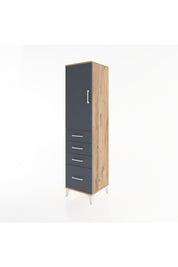 Hyperion Dolap 2 Raflı 4 Çekmeceli Tek Kapaklı 44x44x182 Çam-Antrasit