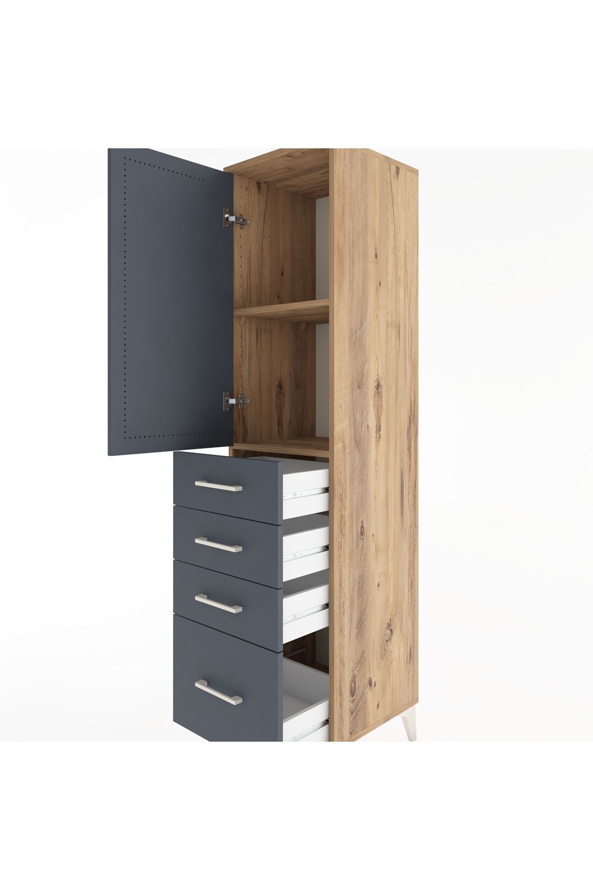 Hyperion Dolap 2 Raflı 4 Çekmeceli Tek Kapaklı 44x44x182 Çam-Antrasit