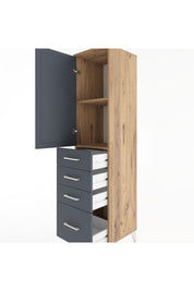 Hyperion Dolap 2 Raflı 4 Çekmeceli Tek Kapaklı 44x44x182 Çam-Antrasit