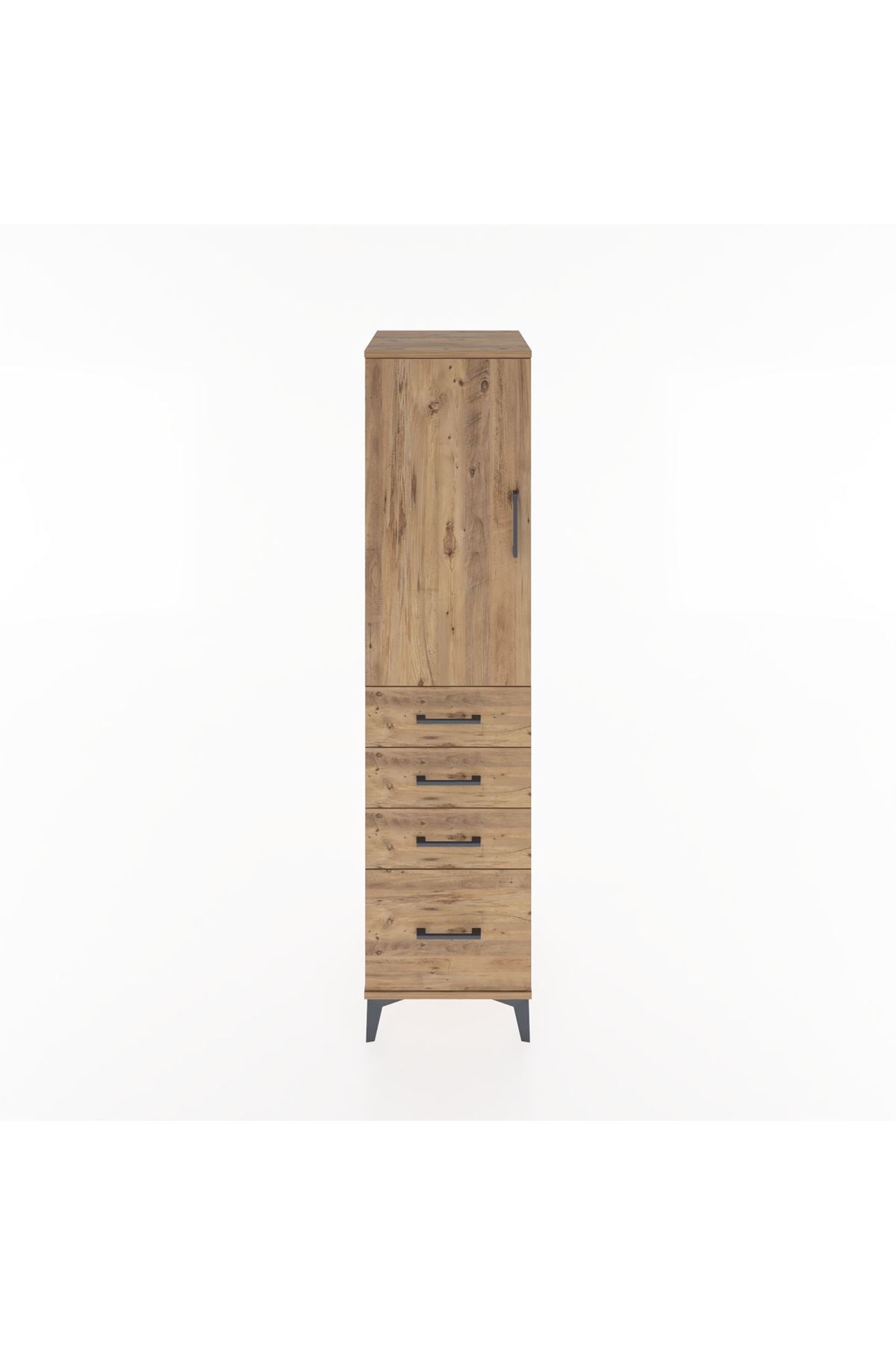 Hyperion Dolap 2 Raflı 4 Çekmeceli Tek Kapaklı 44x44x182 Çam-Çam